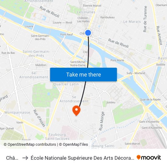 Châtelet to École Nationale Supérieure Des Arts Décoratifs - Université Psl map