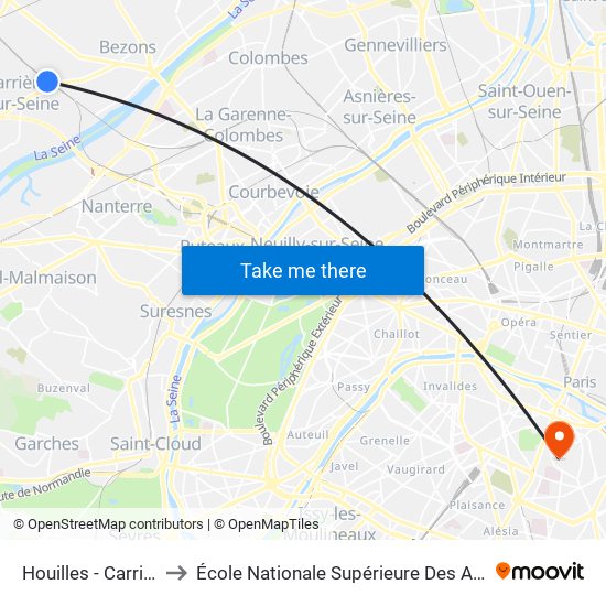 Houilles - Carrières-Sur-Seine to École Nationale Supérieure Des Arts Décoratifs - Université Psl map