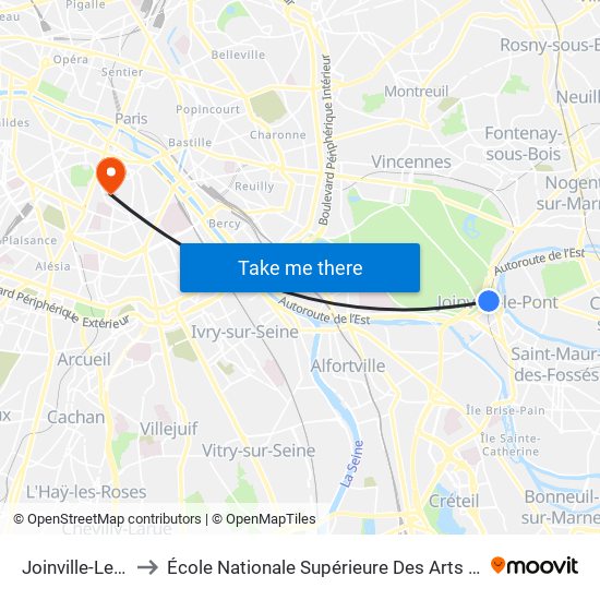 Joinville-Le-Pont RER to École Nationale Supérieure Des Arts Décoratifs - Université Psl map