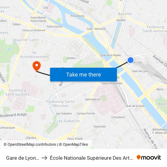 Gare de Lyon - Van Gogh to École Nationale Supérieure Des Arts Décoratifs - Université Psl map