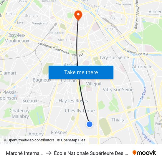 Marché International de Rungis to École Nationale Supérieure Des Arts Décoratifs - Université Psl map