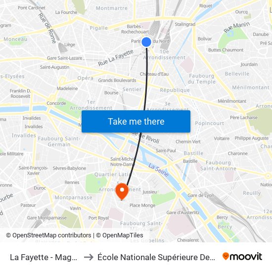 La Fayette - Magenta - Gare du Nord to École Nationale Supérieure Des Arts Décoratifs - Université Psl map