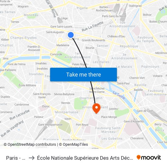 Paris - Opéra to École Nationale Supérieure Des Arts Décoratifs - Université Psl map