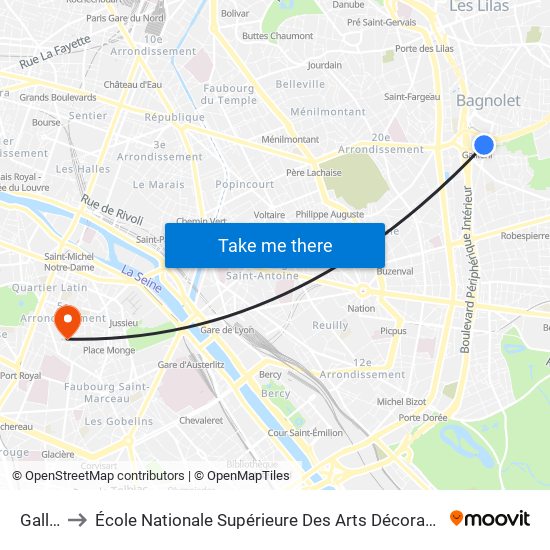 Gallieni to École Nationale Supérieure Des Arts Décoratifs - Université Psl map