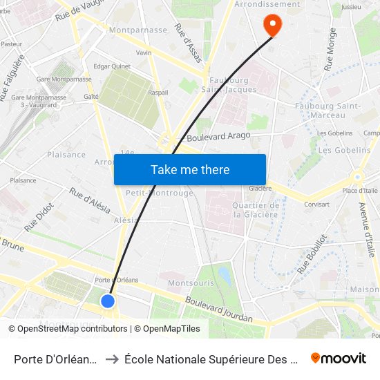 Porte D'Orléans - Ernest Reyer to École Nationale Supérieure Des Arts Décoratifs - Université Psl map