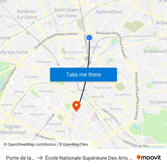 Porte de la Chapelle to École Nationale Supérieure Des Arts Décoratifs - Université Psl map