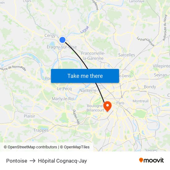 Pontoise to Hôpital Cognacq-Jay map