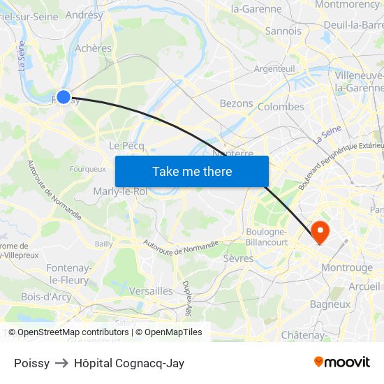 Poissy to Hôpital Cognacq-Jay map