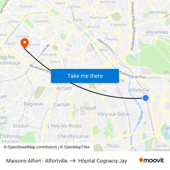 Maisons-Alfort - Alfortville to Hôpital Cognacq-Jay map