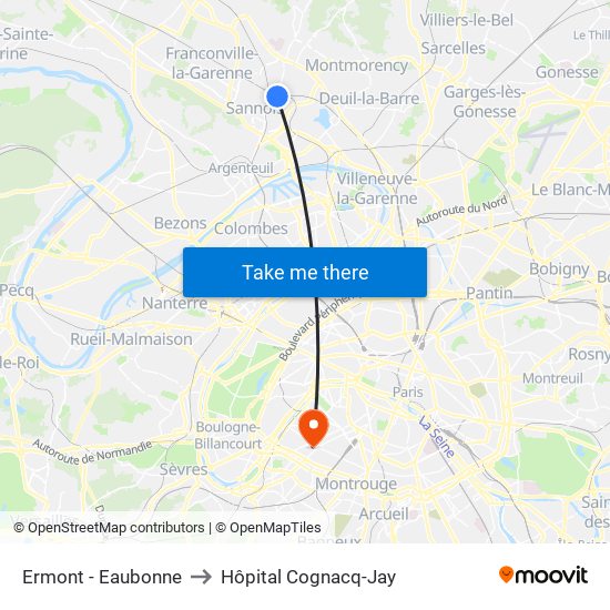 Ermont - Eaubonne to Hôpital Cognacq-Jay map