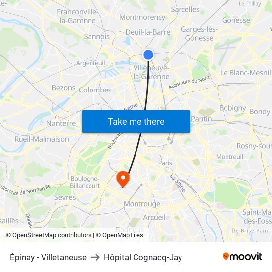 Épinay - Villetaneuse to Hôpital Cognacq-Jay map