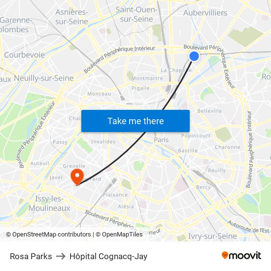 Rosa Parks to Hôpital Cognacq-Jay map