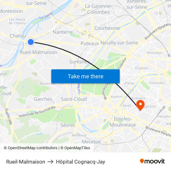 Rueil-Malmaison to Hôpital Cognacq-Jay map