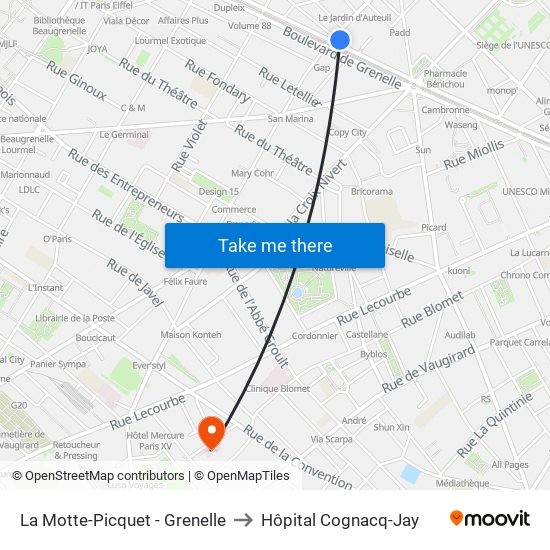 La Motte-Picquet - Grenelle to Hôpital Cognacq-Jay map