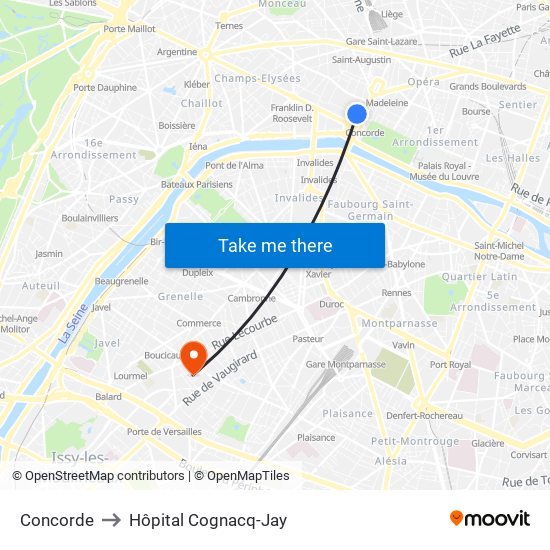 Concorde to Hôpital Cognacq-Jay map