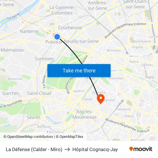 La Défense (Calder - Miro) to Hôpital Cognacq-Jay map