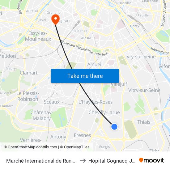 Marché International de Rungis to Hôpital Cognacq-Jay map