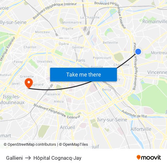 Gallieni to Hôpital Cognacq-Jay map