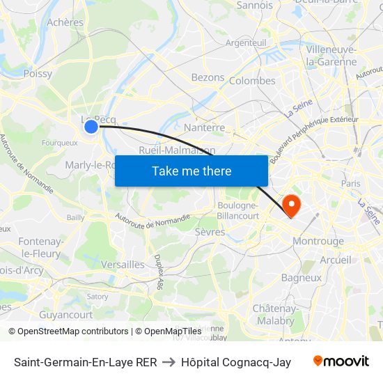Saint-Germain-En-Laye RER to Hôpital Cognacq-Jay map