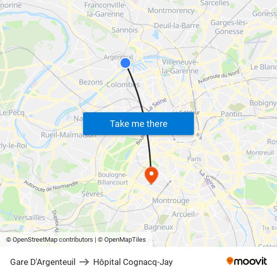 Gare D'Argenteuil to Hôpital Cognacq-Jay map