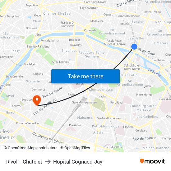 Rivoli - Châtelet to Hôpital Cognacq-Jay map