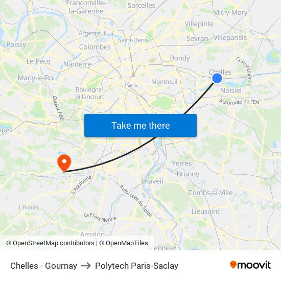Chelles - Gournay to Polytech Paris-Saclay map