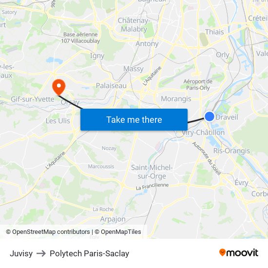 Juvisy to Polytech Paris-Saclay map