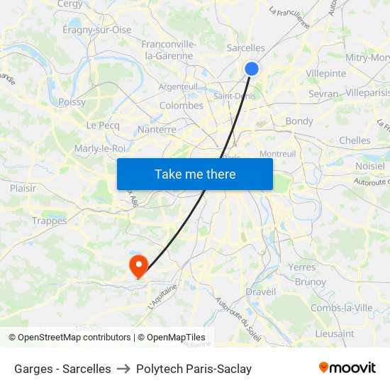 Garges - Sarcelles to Polytech Paris-Saclay map