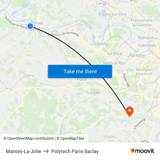 Mantes-La-Jolie to Polytech Paris-Saclay map