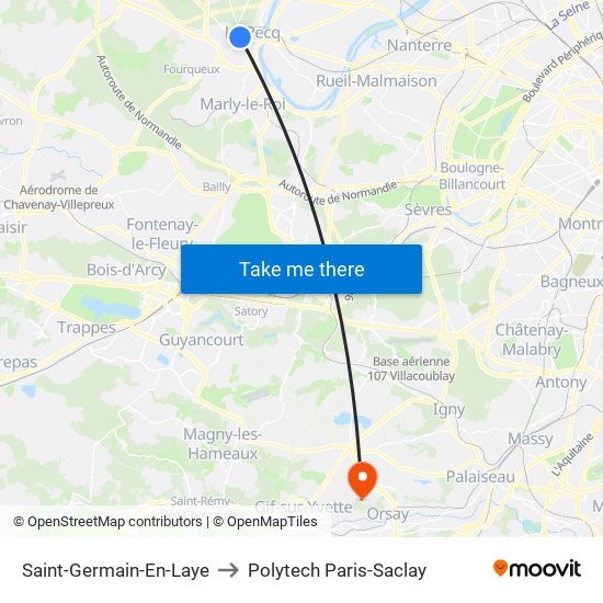 Saint-Germain-En-Laye to Polytech Paris-Saclay map