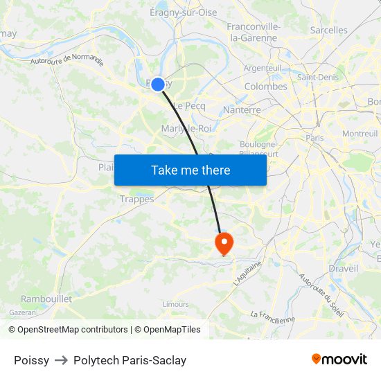 Poissy to Polytech Paris-Saclay map