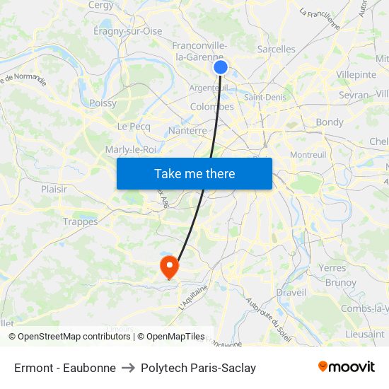 Ermont - Eaubonne to Polytech Paris-Saclay map