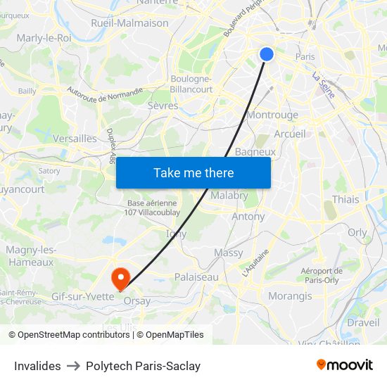 Invalides to Polytech Paris-Saclay map