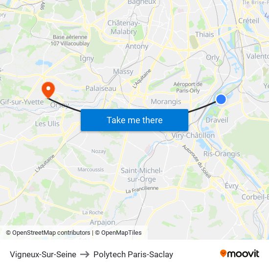 Vigneux-Sur-Seine to Polytech Paris-Saclay map