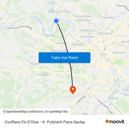 Conflans Fin D'Oise to Polytech Paris-Saclay map