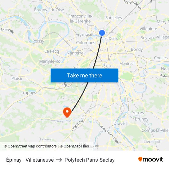 Épinay - Villetaneuse to Polytech Paris-Saclay map