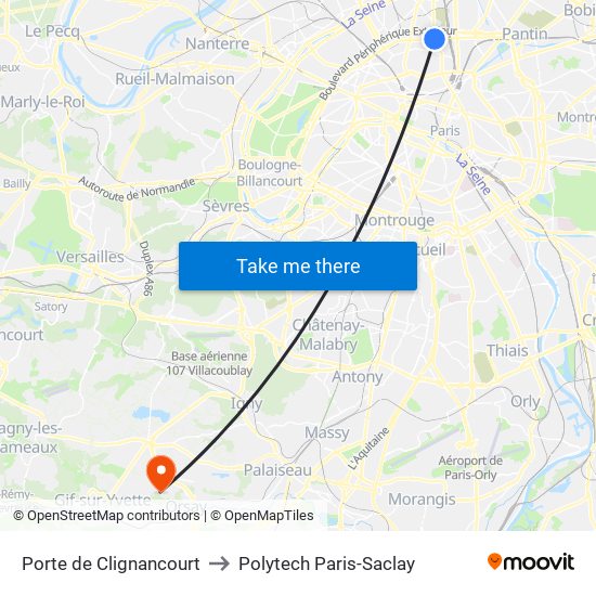 Porte de Clignancourt to Polytech Paris-Saclay map