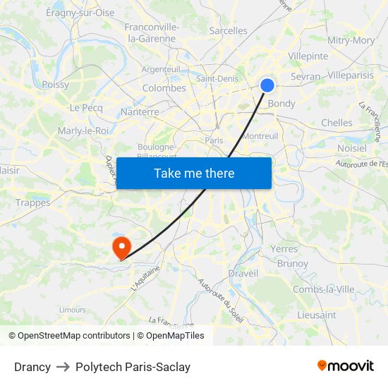 Drancy to Polytech Paris-Saclay map