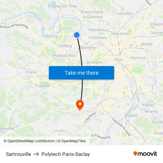 Sartrouville to Polytech Paris-Saclay map