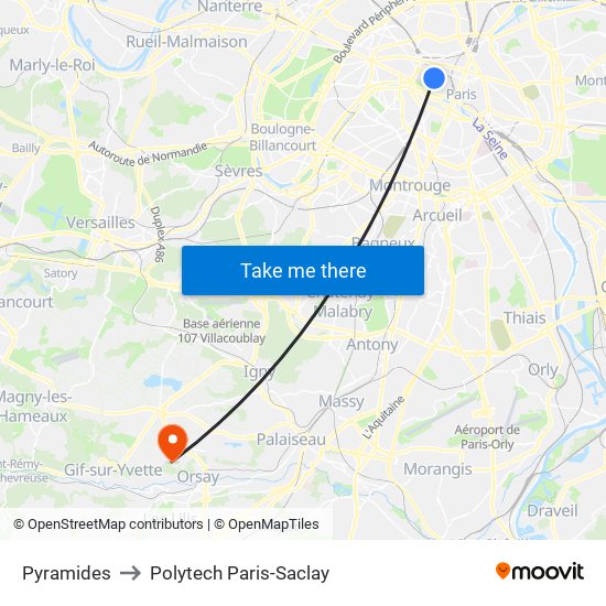 Pyramides to Polytech Paris-Saclay map