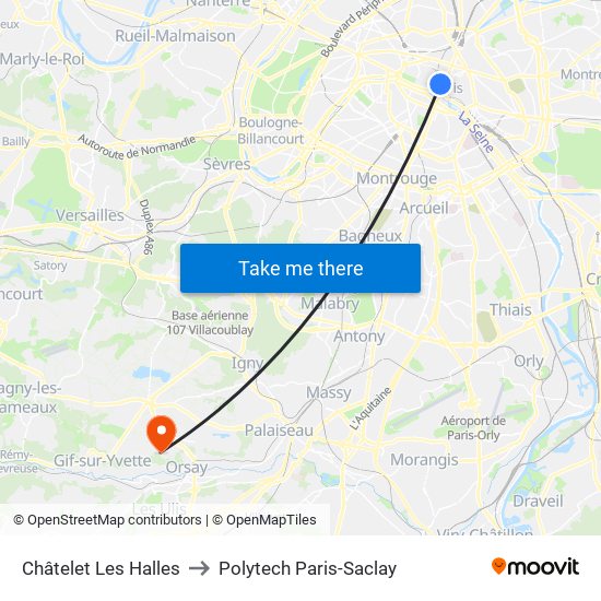 Châtelet Les Halles to Polytech Paris-Saclay map