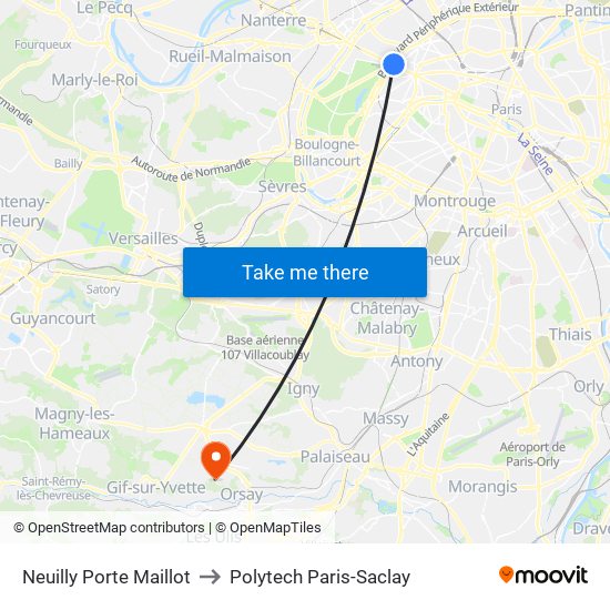 Neuilly Porte Maillot to Polytech Paris-Saclay map