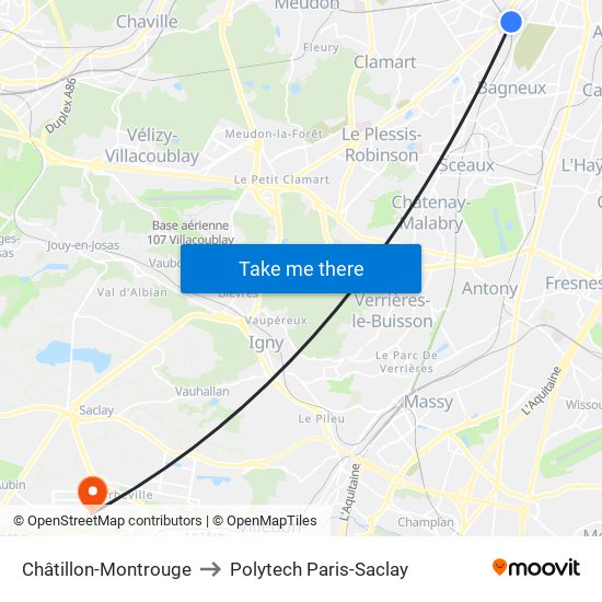 Châtillon-Montrouge to Polytech Paris-Saclay map