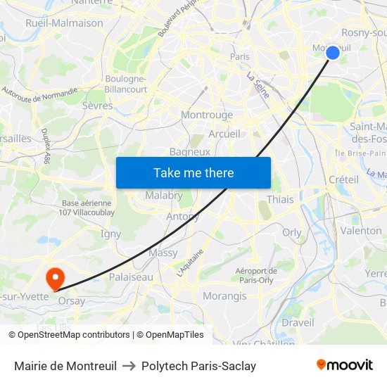 Mairie de Montreuil to Polytech Paris-Saclay map
