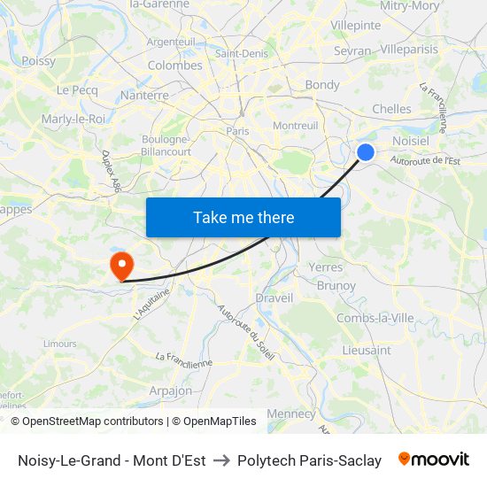 Noisy-Le-Grand - Mont D'Est to Polytech Paris-Saclay map