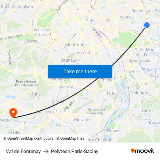 Val de Fontenay to Polytech Paris-Saclay map