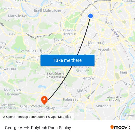 George V to Polytech Paris-Saclay map