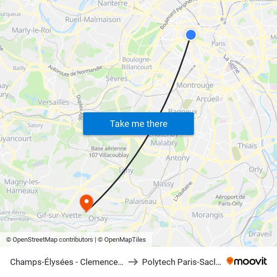 Champs-Élysées - Clemenceau to Polytech Paris-Saclay map