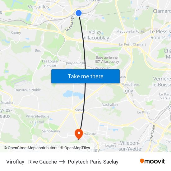 Viroflay - Rive Gauche to Polytech Paris-Saclay map
