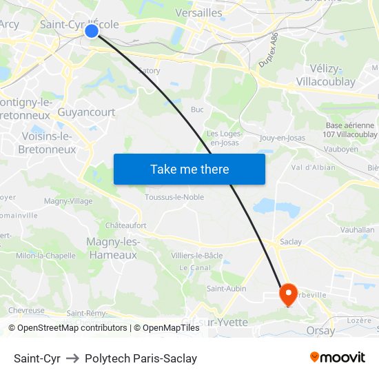 Saint-Cyr to Polytech Paris-Saclay map